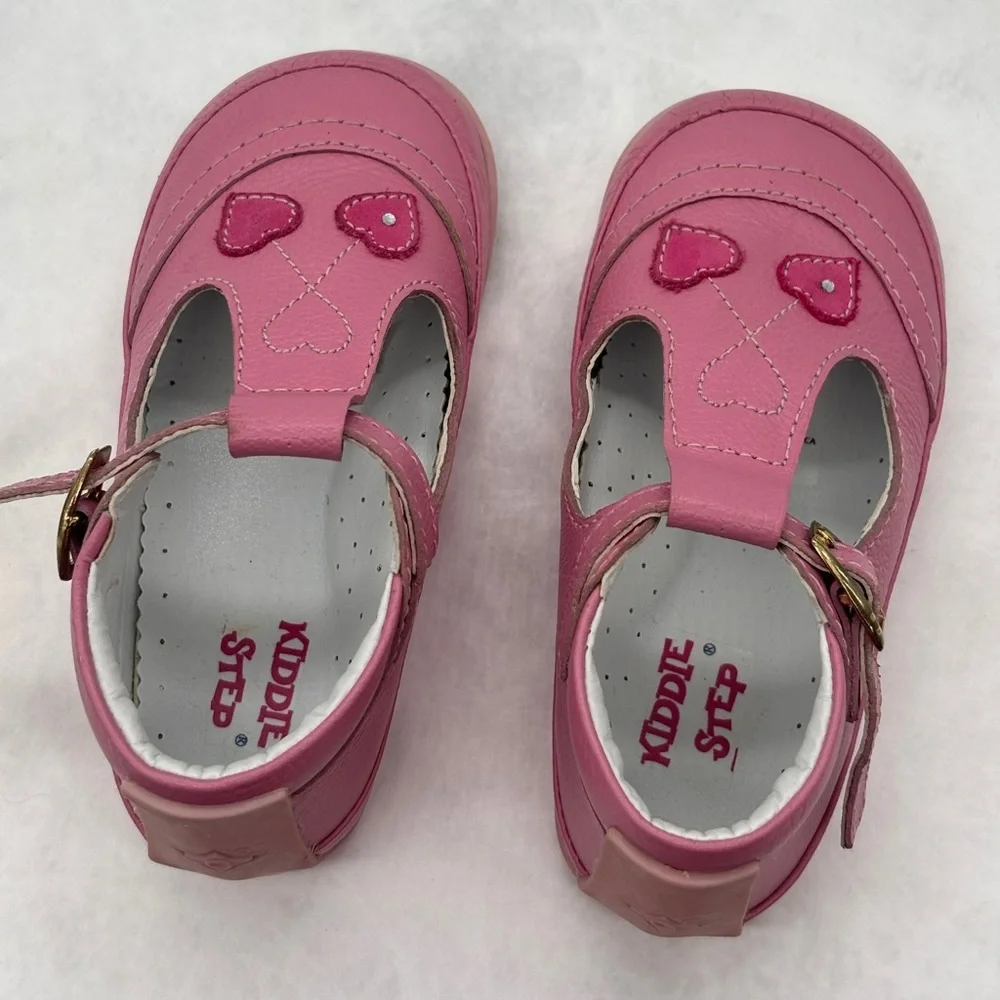 Genuine Leather Pink Baby Walker Shoes with Heart Design size 22 EU 6 US